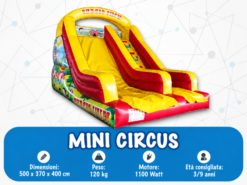 Mini Circus – noleggio gonfiabile Gonfiabile Mini Circus con scivolo e scheda tecnica – Allegra Combriccola