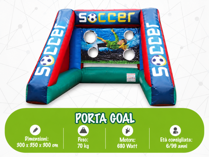 Porta Goal – noleggio gonfiabile Porta goal gonfiabile con bersagli e scheda tecnica – Allegra Combriccola