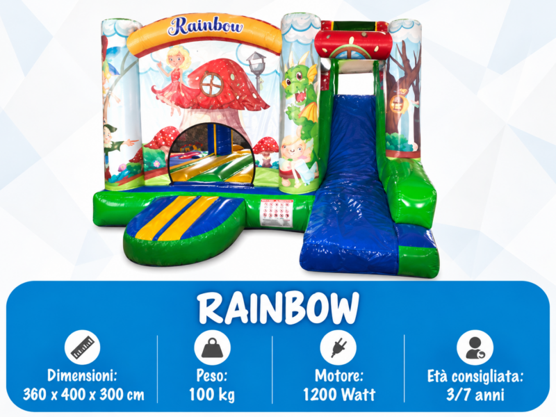 Rainbow – noleggio gonfiabile Gonfiabile Rainbow con scivolo e scheda tecnica – Allegra Combriccola